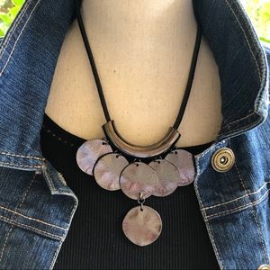 Pewter Like Necklace On Black Leather